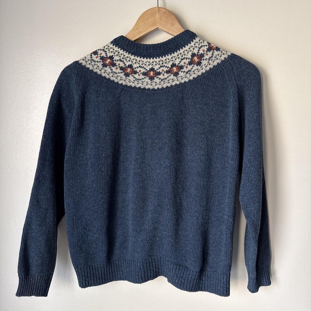 Dark Blue Nordic Yoke Button-Up Cardigan Sweater - Picture 7 of 7